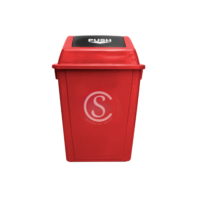 Basurero plastico tapa push 60 litros rojo