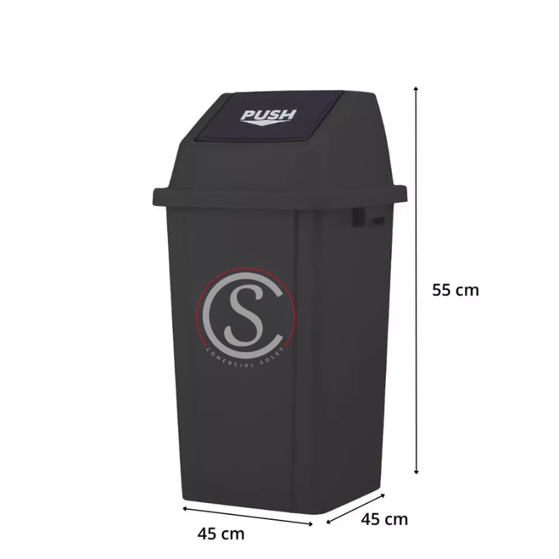 Basurero plastico tapa push 60 litros gris oscuro - Imagen 2