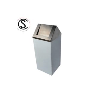 Basurero Cuadrado en acero inoxidable – (Tapa piramidal con sistema vaivén)